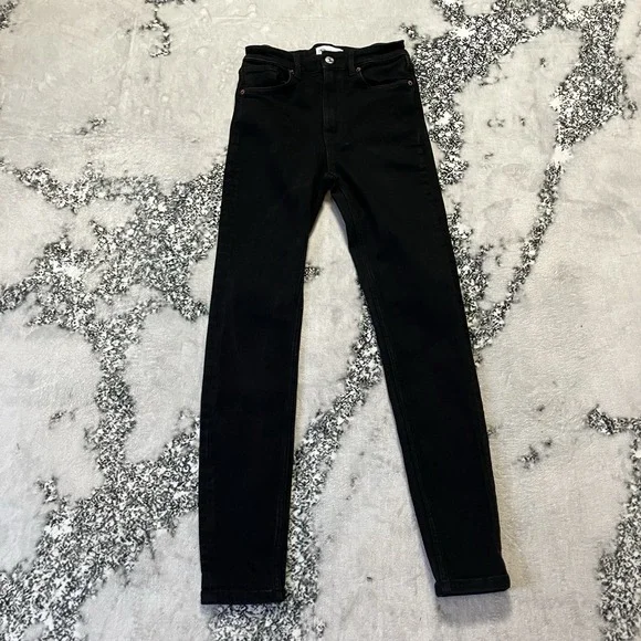 Zara Jeans Womens Size 4 Black Skinny Leg Mid Rise Denim Minimalist Stretch - Picture 1 of 9